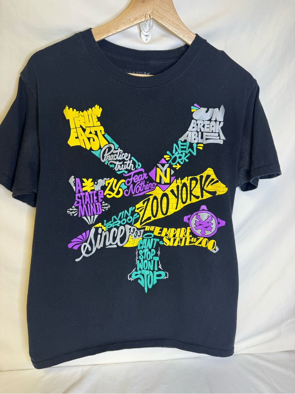 Zoo York Black Tee with Yellow, Teal, Purple & Gray Graphic